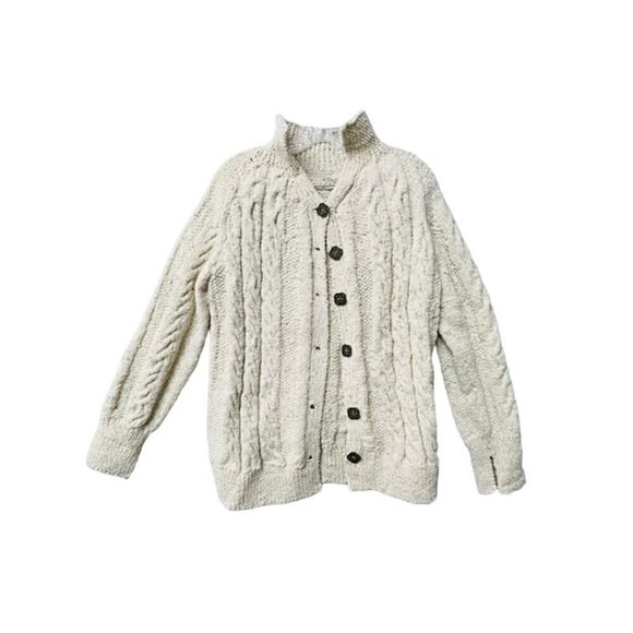 Scotland Celtic Buttons Cable Knit Beige Sweater Cardigan - Picture 1 of 5